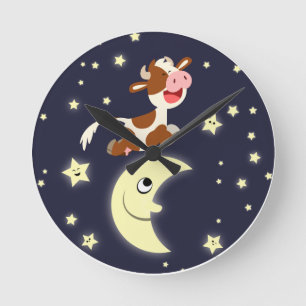 Cute Cartoon Cow Jumping Over The Moon Clock