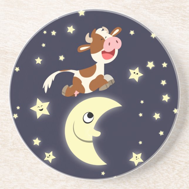 Cute Cartoon Cow Jumping Over The Moon Coaster (Front)