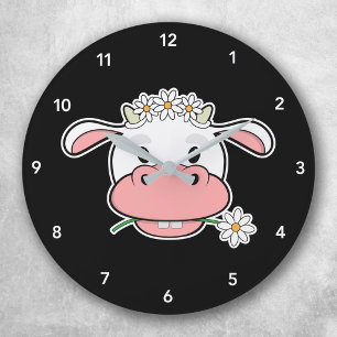 Cute Cartoon Cow Kawaii Farm Animal Round Clock