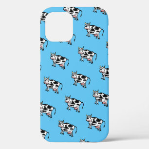 Cute Cartoon Cow Pattern on Blue iPhone 12 Case