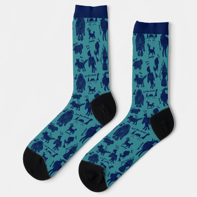 Cute Cartoon Cryptids Cryptozoology Guide Socks (Left)