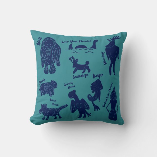Cute Cartoon Cryptids Cryptozoology Guide Throw Pi Cushion (Front)