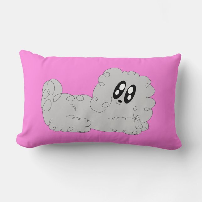 Cute Cartoon Curly Poodle Puppy Dog Lumbar Cushion (Front)