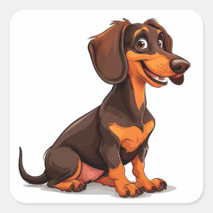 Cute Cartoon Dachshund Dog Square Sticker