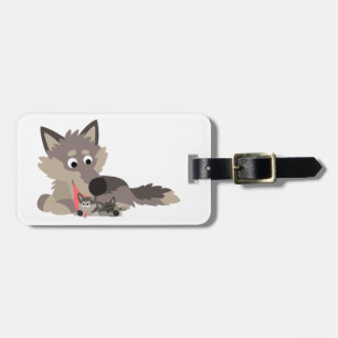 Cute Cartoon Dad Wolf and Pups Luggage Tag