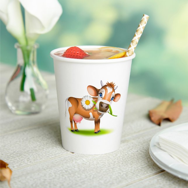 Cute Cartoon Dairy Cow with Flower and Grass  Paper Cups (Creator Uploaded)