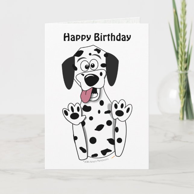 Cute Cartoon Dalmatian Dog Birthday Card Template (Front)