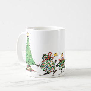 Cute Cartoon Dancing Christmas Presents and Tree Coffee Mug