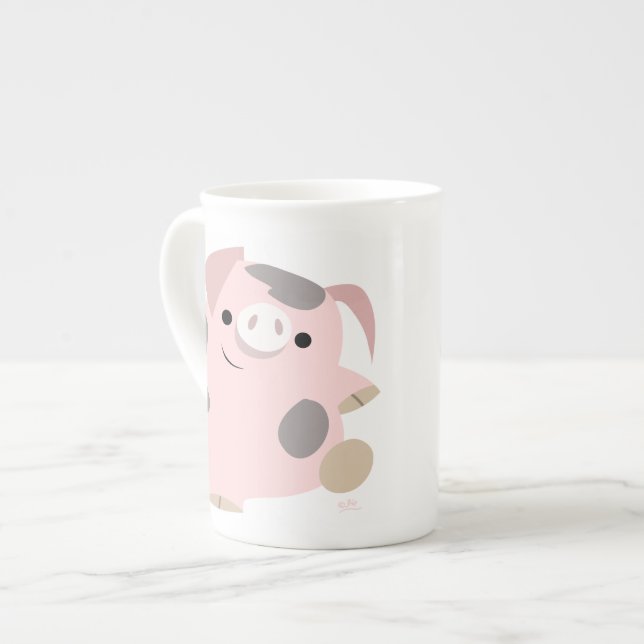 Cute Cartoon Dancing Pig Bone China Mug (Front Left)