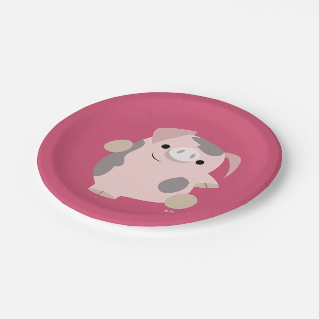 Cute Cartoon Dancing Pig Paper Plates (Angled)