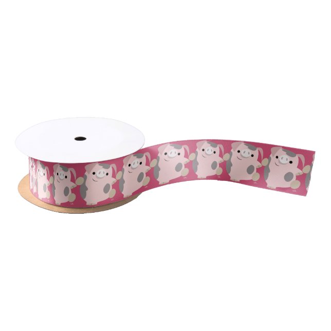 Cute Cartoon Dancing Pig Ribbon Satin Ribbon (Spool)