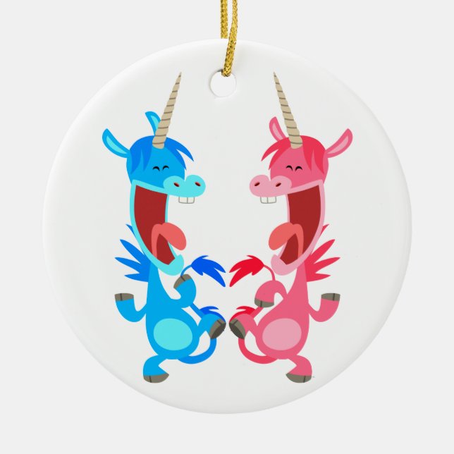 Cute Cartoon Dancing Unicorns Ornament (Front)
