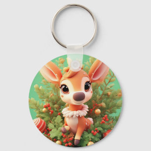 Cute Cartoon Deer Christmas Holiday Gift Key Ring