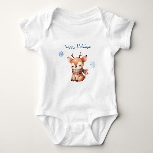 Cute Cartoon Deer in Snow Baby Bodysuit (Front)