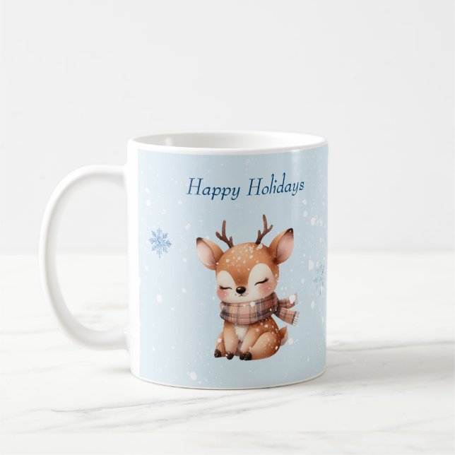 Cute Cartoon Deer in Snow Coffee Mug (Left)