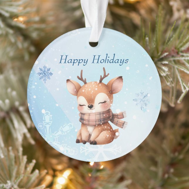 Cute Cartoon Deer in Snow Ornament (Tree)