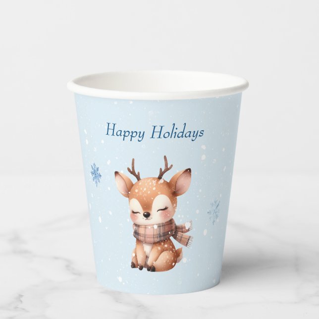 Cute Cartoon Deer in Snow Paper Cups (Front)