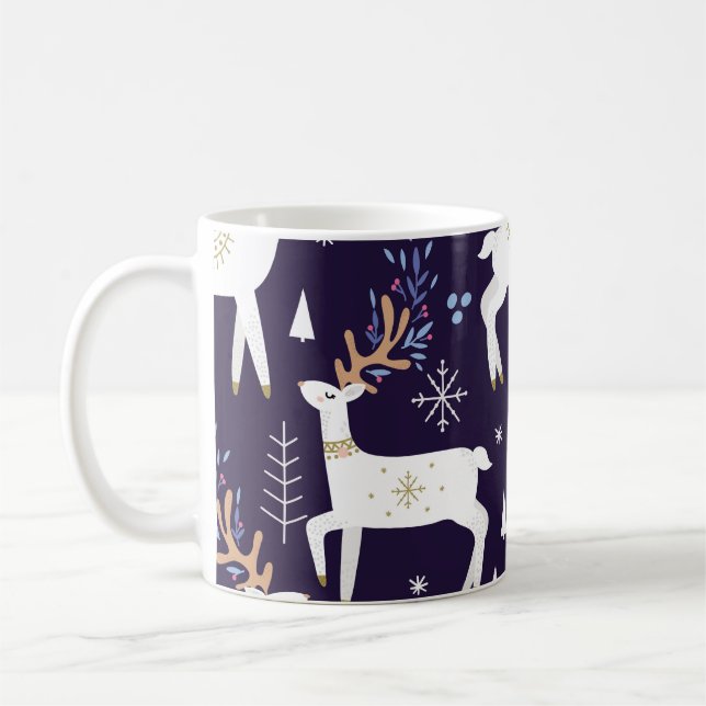 Cute cartoon deer seamless pattern, nursery backgr coffee mug (Left)
