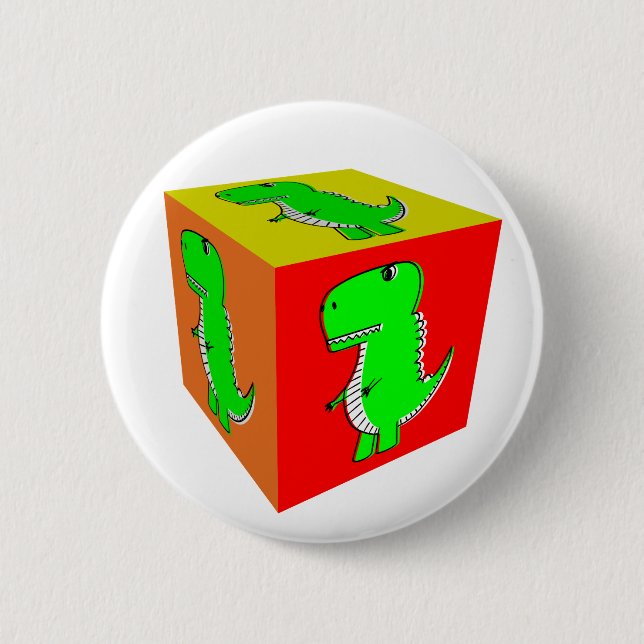 Cute Cartoon Dino Cube Art 6 Cm Round Badge (Front)