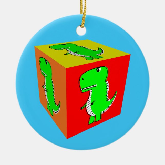 Cute Cartoon Dino Cube Art Ceramic Ornament (Front)