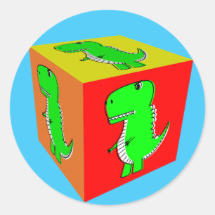 Cute Cartoon Dino Cube Art Classic Round Sticker