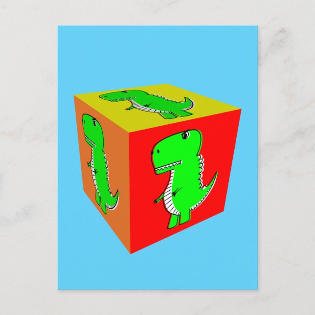 Cute Cartoon Dino Cube Art Postcard (Front)