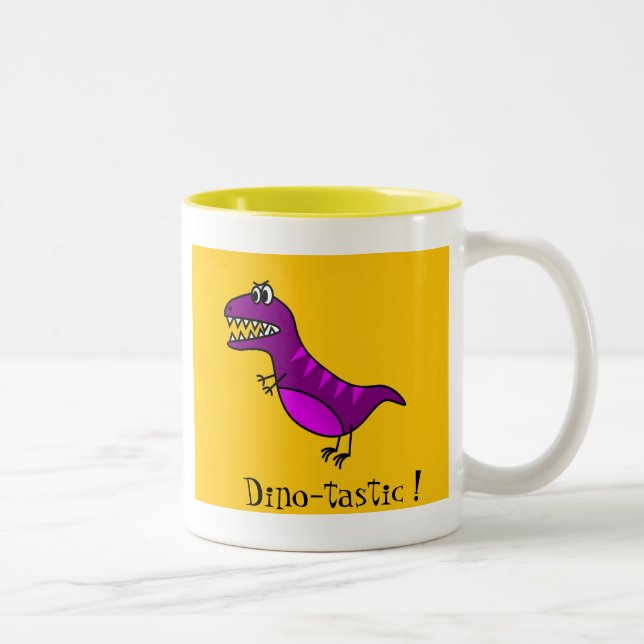 Cute cartoon Dino-tastic angry purple dinosaur Two-Tone Coffee Mug (Right)