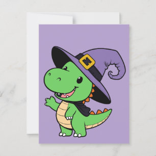 cute cartoon dino witch halloween postcard