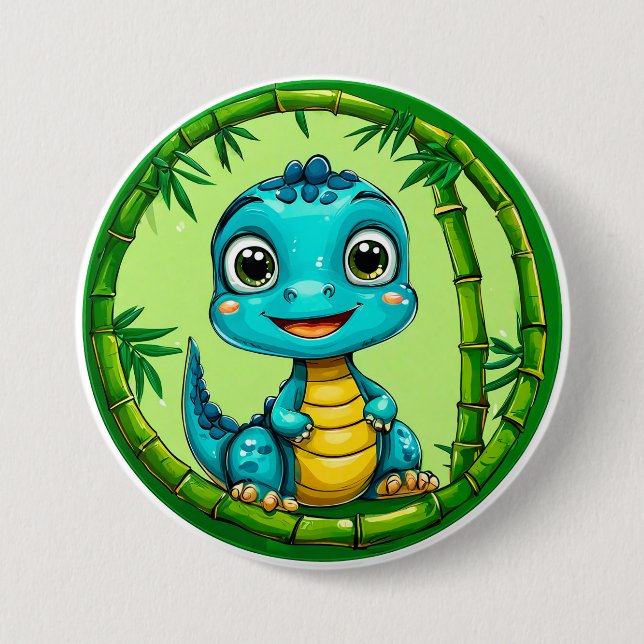 Cute cartoon dinosaur 7.5 cm round badge (Front)