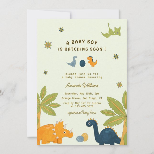 Cute Cartoon Dinosaur Baby Shower  Invitation (Front)