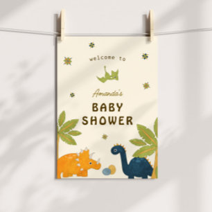 Cute Cartoon Dinosaur Baby Shower  Poster