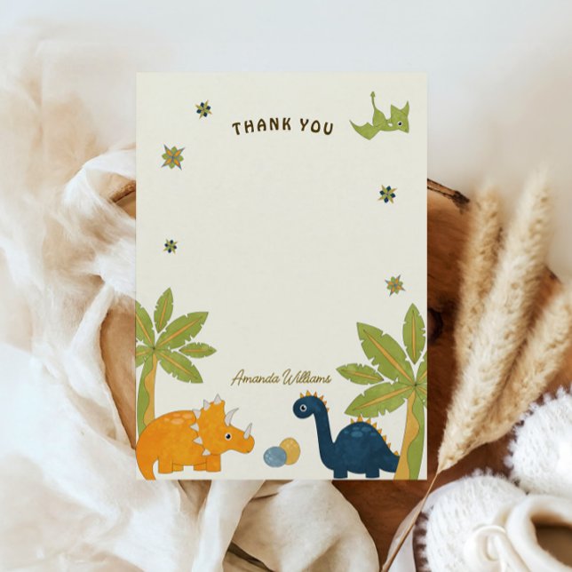 Cute Cartoon Dinosaur Baby Shower  Thank You Card (Creator Uploaded)