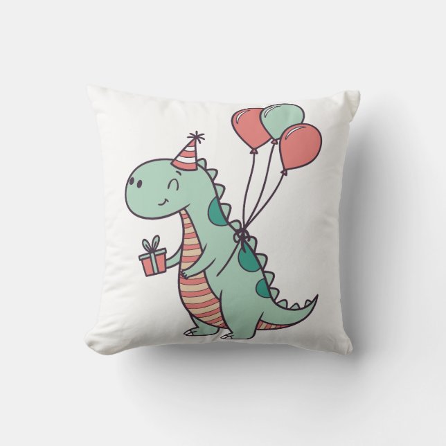 Cute Cartoon Dinosaur Birthday Design Cushion (Front)
