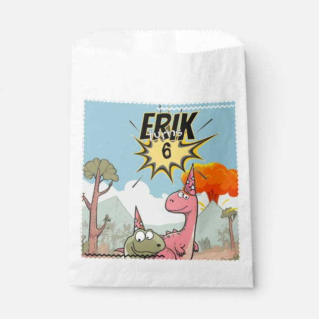 Cute Cartoon Dinosaur Birthday  Favour Bag (Front)