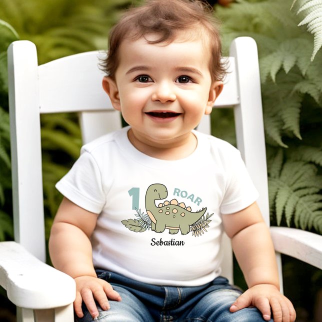 Cute Cartoon Dinosaur Blue Green Boy 1st Birthday Baby T-Shirt (Cute Cartoon Dinosaur Blue Green Boy 1st Birthday Baby T-Shirt)