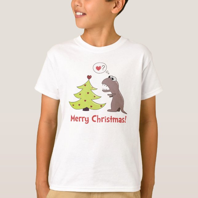 Cute Cartoon Dinosaur Christmas Kids Long Sleeve T-Shirt (Front)