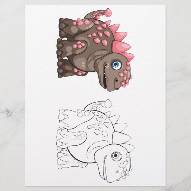 Cute Cartoon dinosaur colouring page (Front)