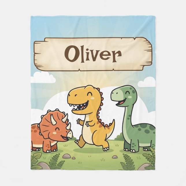  Cute Cartoon Dinosaur Friends Fleece Blanket (Front)