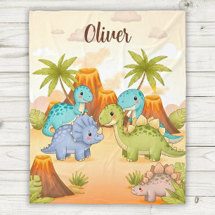 Cute Cartoon Dinosaur Friends Fleece Blanket