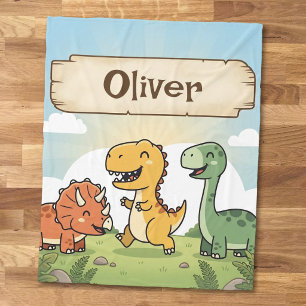 Cute Cartoon Dinosaur Friends Fleece Blanket
