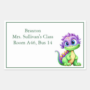 Cute Cartoon Dinosaur Kid's Nametag Rectangular Sticker