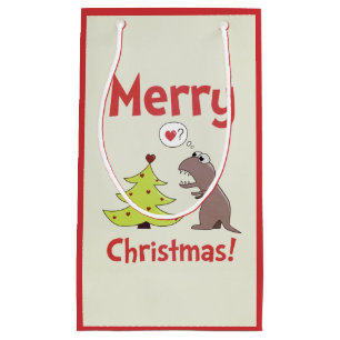 Cute Cartoon Dinosaur Merry Christmas Small Gift Bag