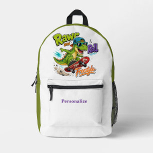 Cute Cartoon Dinosaur on Skateboard Personalised Printed Backpack