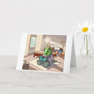 Cute Cartoon Dinosaur Reading Greeting Card