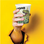Cute Cartoon Dinosaur Theme Kids Name Birthday Paper Cups<br><div class="desc">These super cute & fun cartoon t-rex dinosaur theme Birthday Party paper cups are the perfect practical table decoration for your little one's dinosaur Jurassic theme birthday party! Designed to match kid's birthday party invitations, banner, napkins, plates, party hat, sugar cookie treats, birthday year t-shirts for kids and family, other...</div>