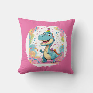 Cute Cartoon Dinosaur Throw Pillow with Rainbow Ha