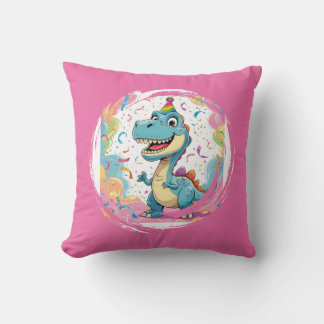 Cute Cartoon Dinosaur Throw Pillow with Rainbow Ha