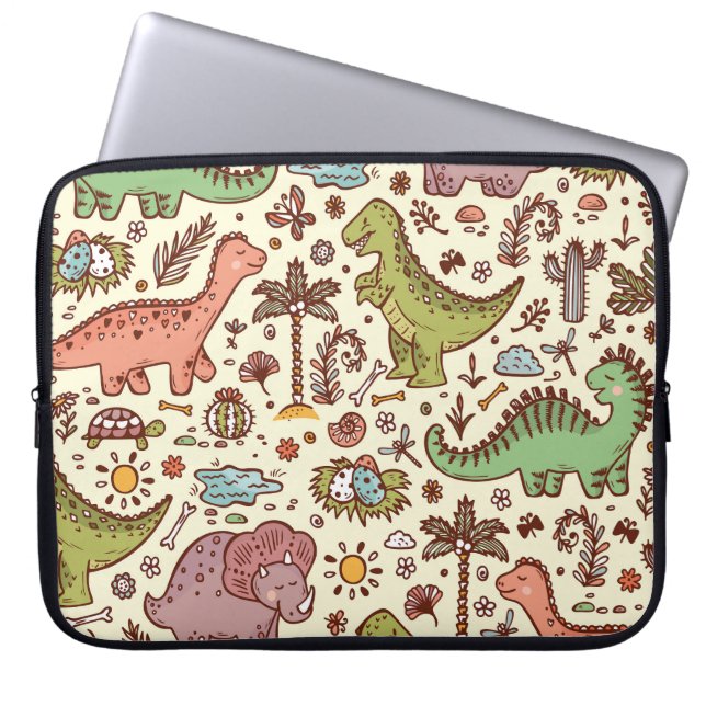 Cute Cartoon Dinosaur Vintage Pattern Laptop Sleeve (Front)