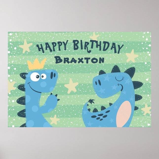 Cute Cartoon Dinosaurs Boys Birthday Party Banner Poster (Front)