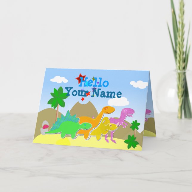 Cute Cartoon Dinosaurs Hello Card (Front)